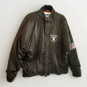 Vintage Oakland Raiders Jacket Mens XL Apex One Black Full Zip Spell Out NFL